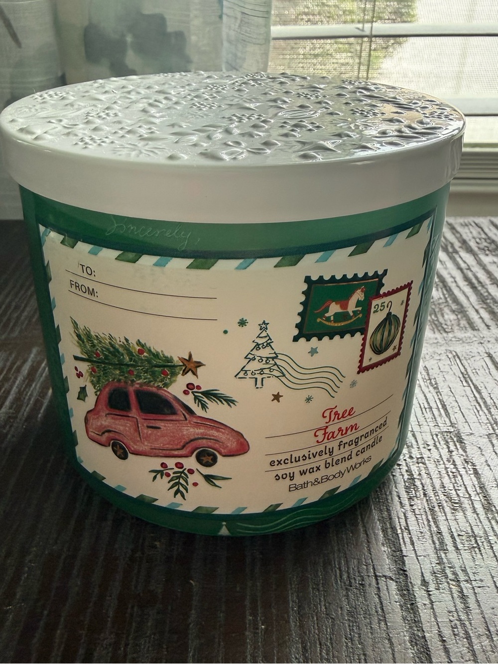 NWT- Bath & Body Works Tree Farm 3-Wick Holiday Candle - Green & White